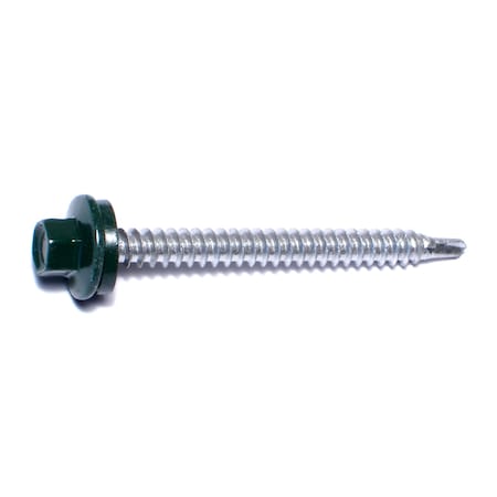 Buildright Self-Drilling Screw, #10 x 2 in, Painted Steel Flange Hex Head External Hex Drive, 72 PK 09556